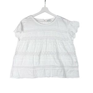 Sundance Boho White Frilly Semi Sheer Top Tiered Short Sleeves Size Small